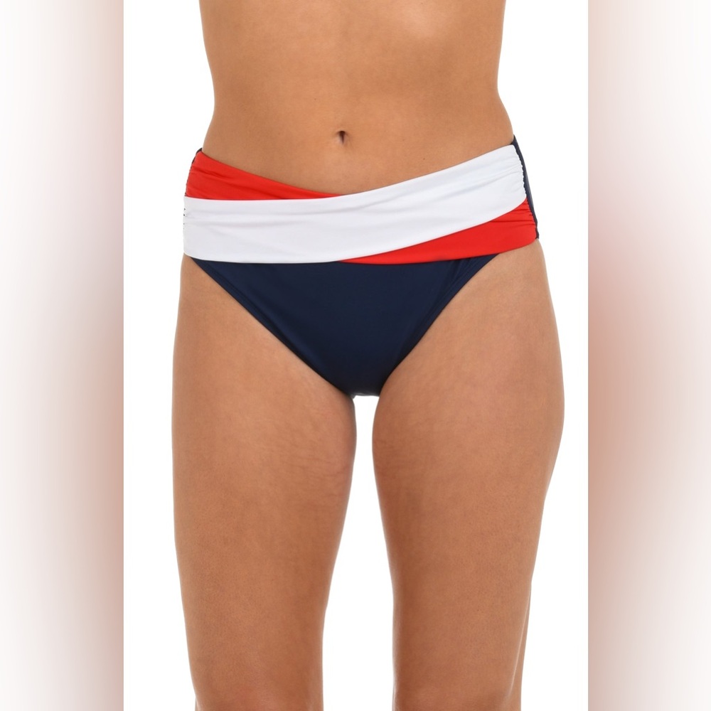 La Blanca Miss Americana Crossover Mid-Waist Swimsuit Bottom